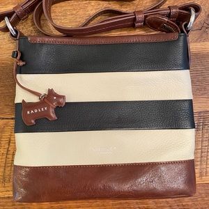 RADLEY LONDON black/cream/brown striped pebble leather crossbody purse